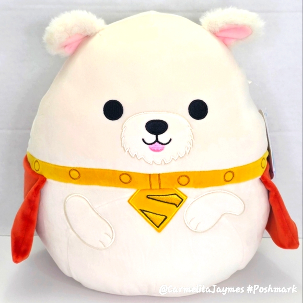 KYRPTO 🐶 Excl. DC Superman Cream Dog w Chain & Super Hero Cape Squishmallow NWT